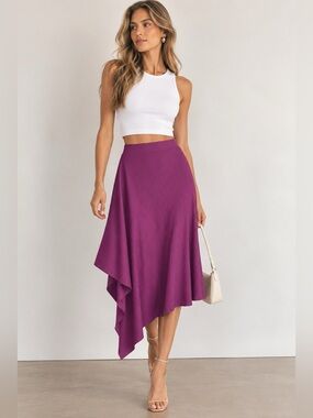 ZARA Trafaluc Purple Ribbed Asymmetric Draped Midi Skirt Size S